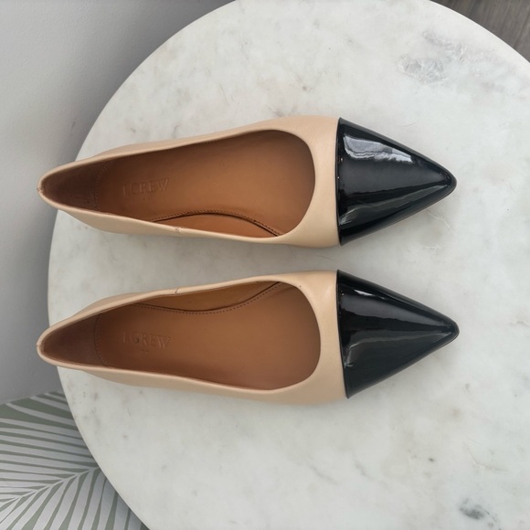 J. Crew Factory Marina Leather Pointy Cap-Toe Flats Beige/Black Preppy Office 6 - Picture 6 of 13